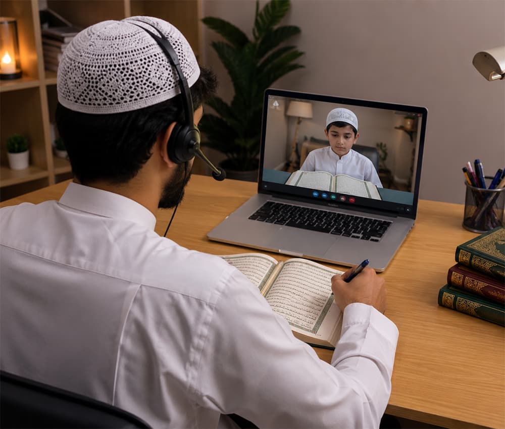 Student attending a live 1-on-1 Quran class online